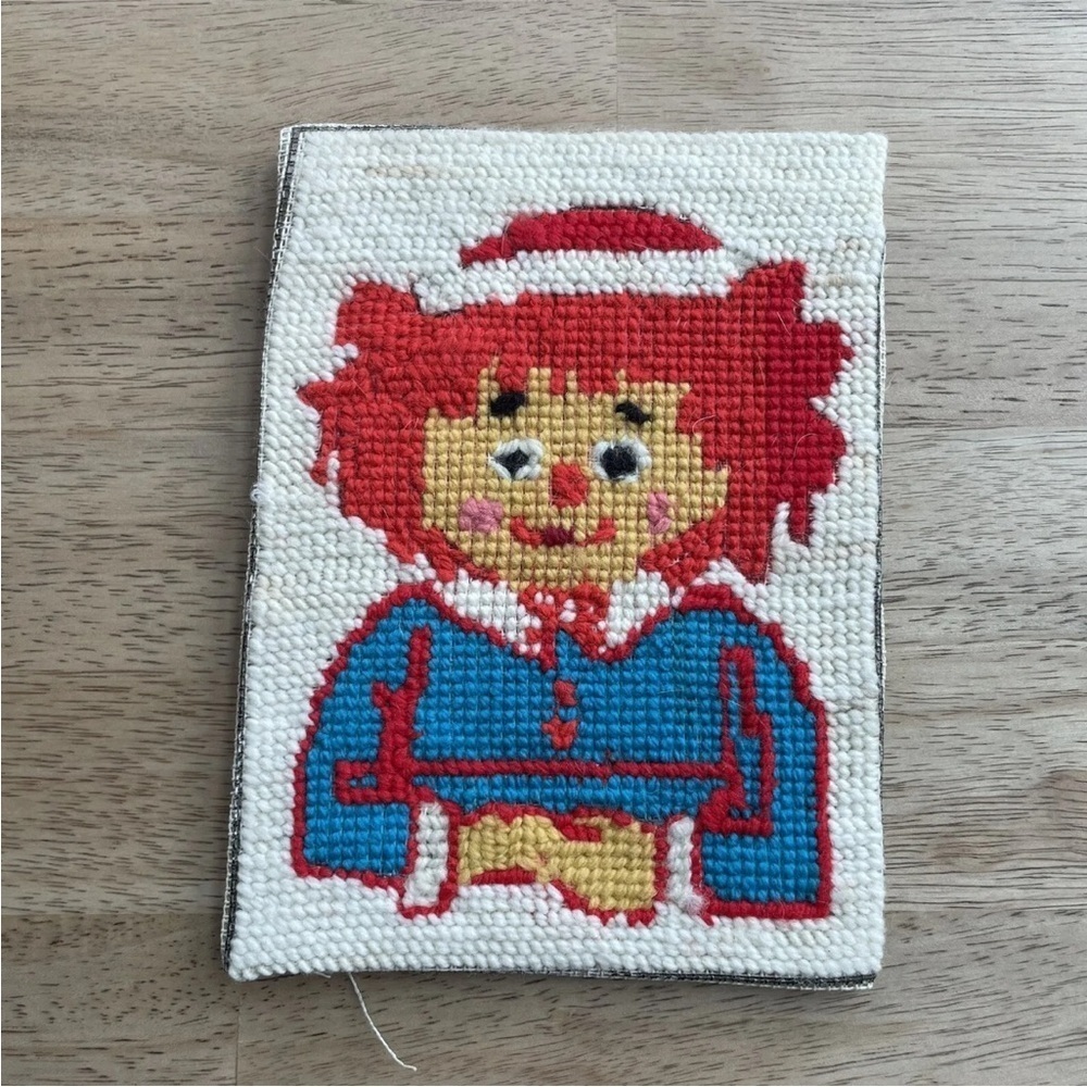 Vintage Retro Needlepoint Unframed Colorful Raggedy Ann Art Decor 5x7